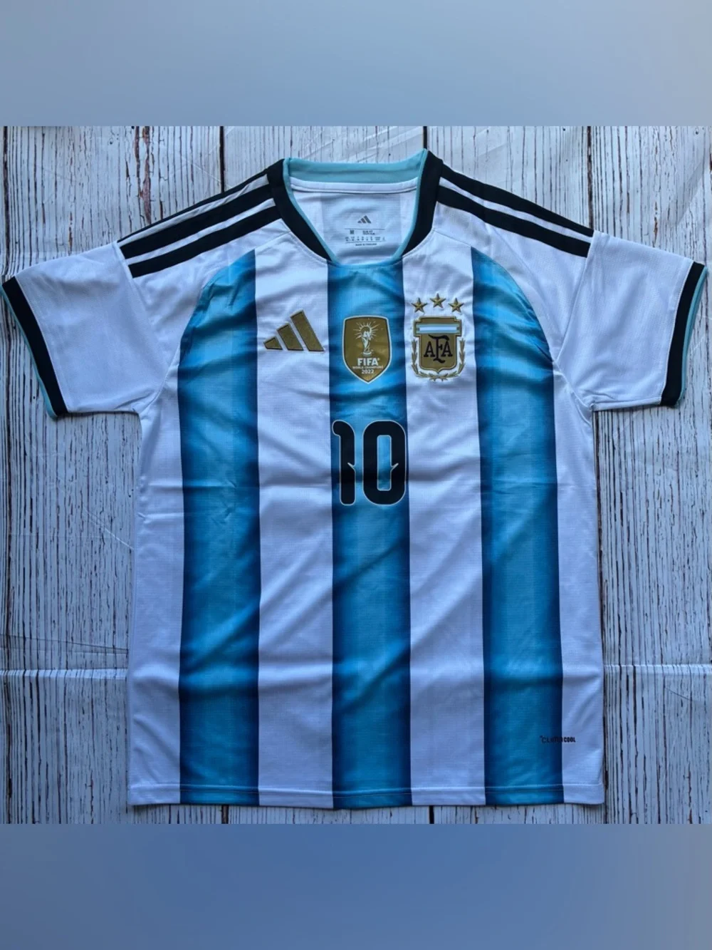 Men's Blue & White Striped Soccer Jersey - #10